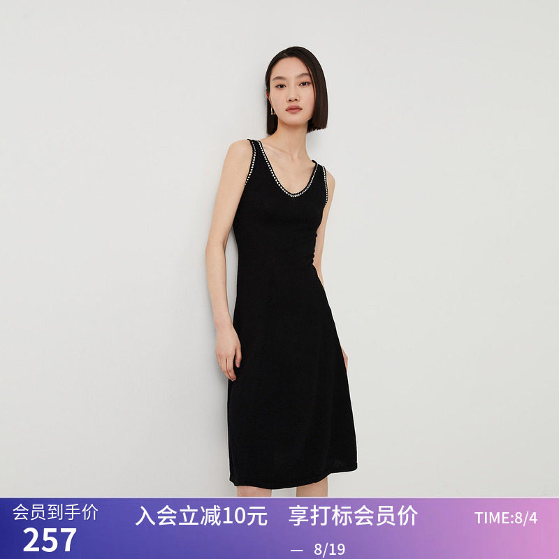 【商场同款】LILY春新款女装气质优雅通勤款无袖连衣裙小黑裙