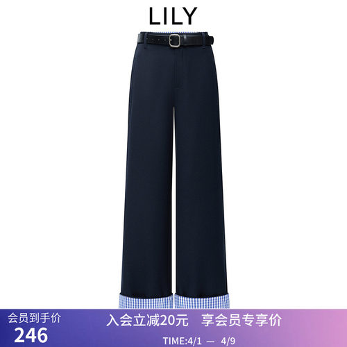 【商场同款】LILY春新款复古经典休闲通勤藏青色直筒裤长裤女