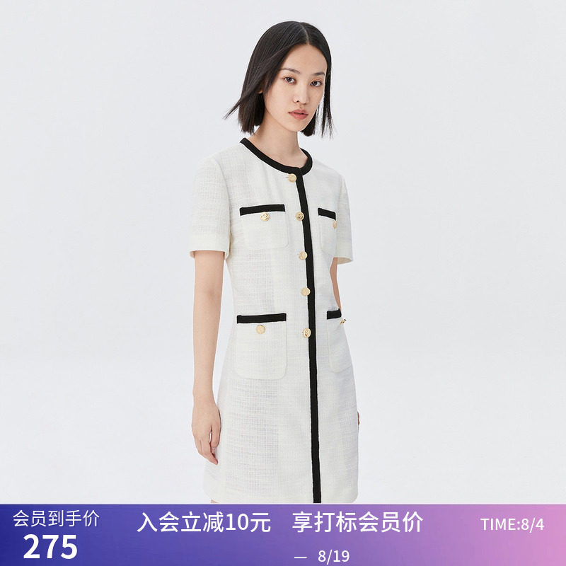 【商场同款】LILY秋新款女装复古小香风显瘦短款连衣裙小白裙