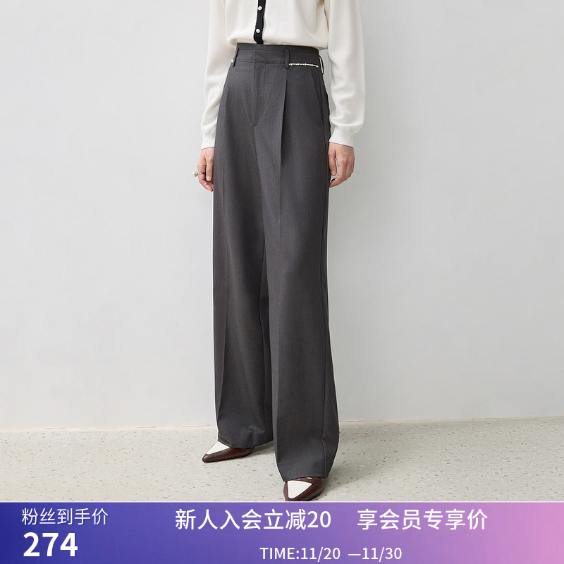 【商场同款】LILY秋新款格雷系垂感宽松通勤舒适直筒裤西装裤