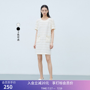 【商场同款】LILY夏新款女装别致剪花复古显瘦直筒短款连衣裙