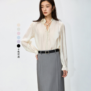 LILY优雅垂坠感套头衬衫 宽松上衣 雪纺衫