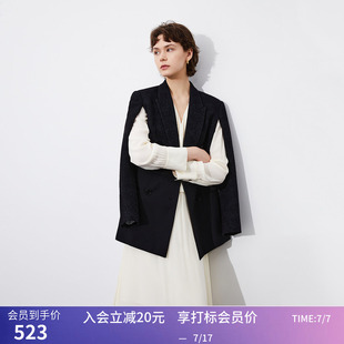 【商场同款】LILY春新款女装复古格纹拼接两穿斗篷式西装外套