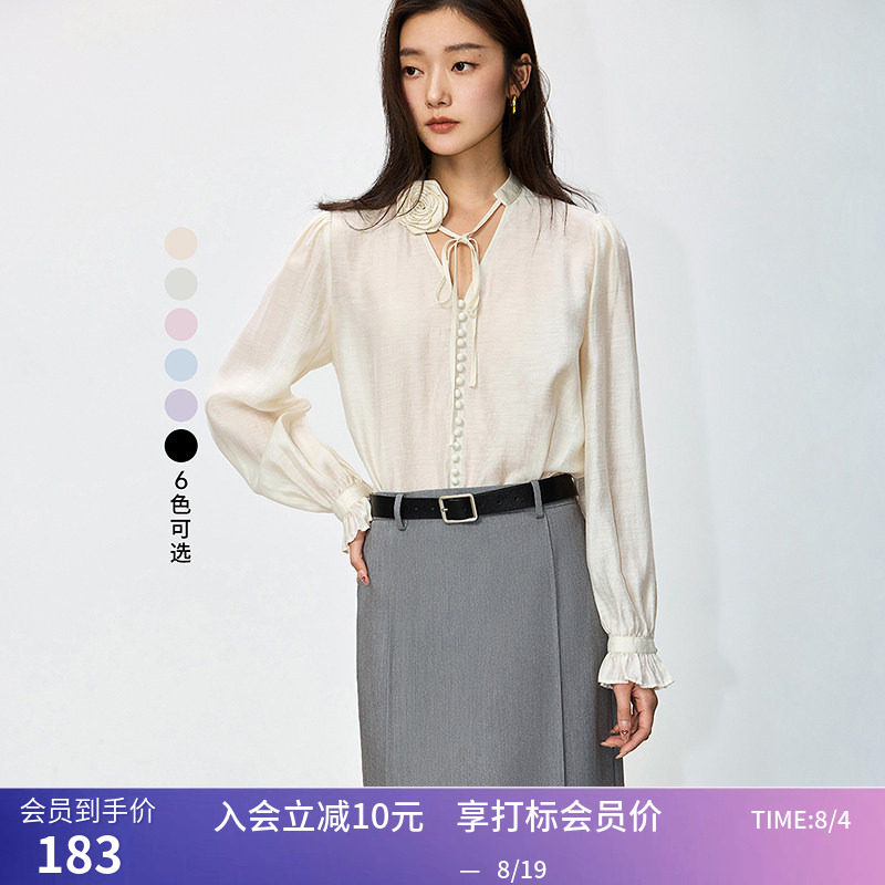 LILY春新款女装浪漫优雅垂坠感套头衬衫雪纺衫宽松上衣