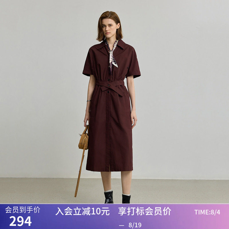 【商场同款】LILY秋新款复古工装风休闲翻领收腰连衣裙女长裙