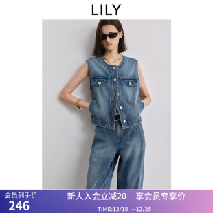 背心 复古简约宽松休闲百搭无领牛仔马甲无袖 LILY2025夏新款 女装