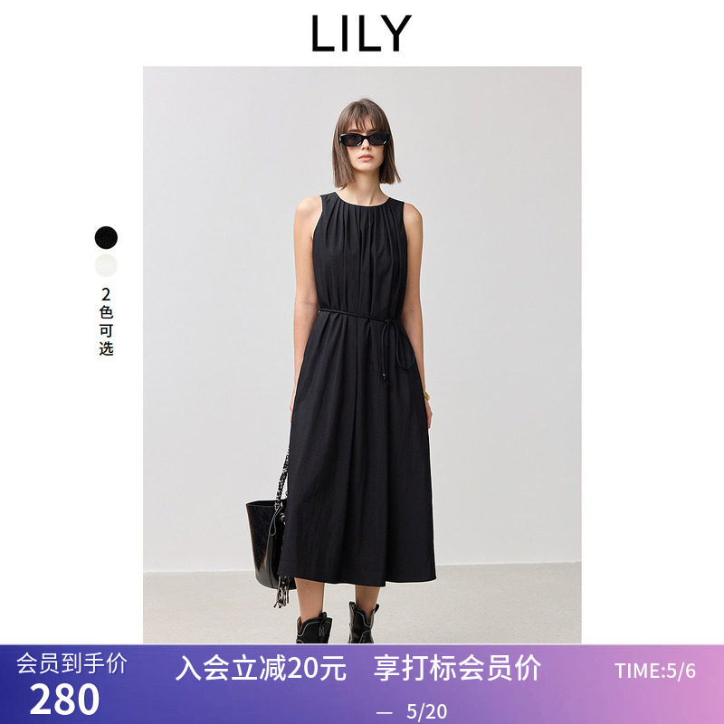 【LILY时光小黑裙】商场同款春新款浪漫收腰无袖背心连衣裙女