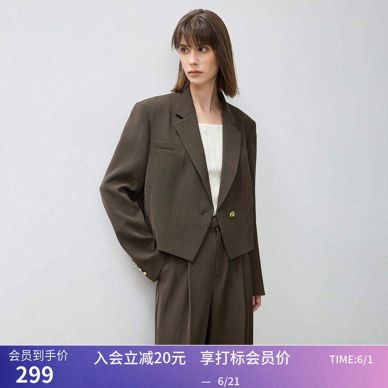 【商场同款】LILY秋新款戗驳领设计感高腰通勤西装外套女短款