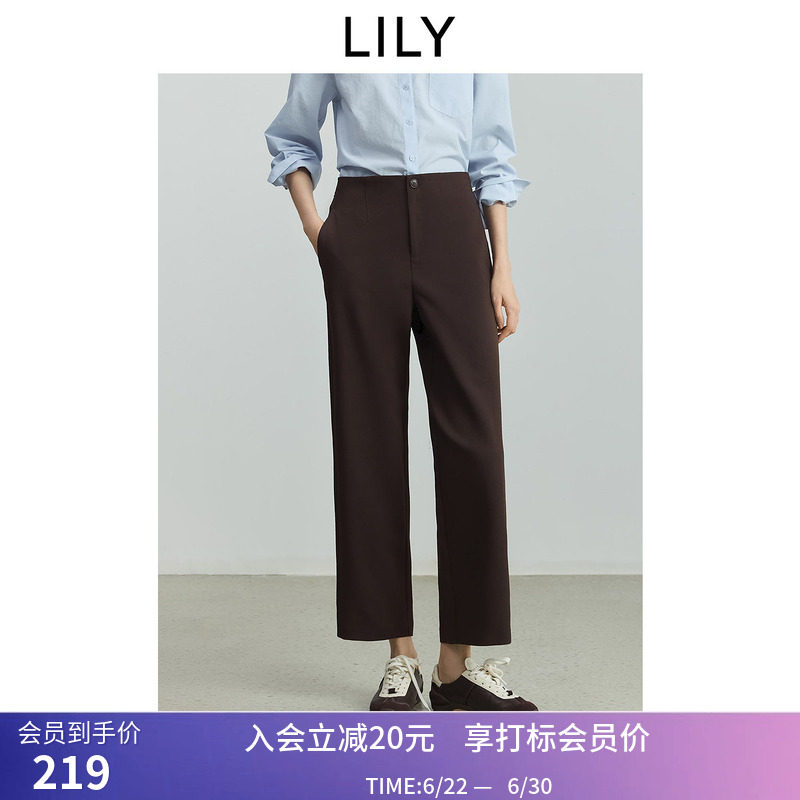 菁英系列LILY秋新款女装复古老钱风休闲通勤直筒微锥裤西裤