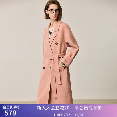 LILY绵羊毛经典优雅双排扣百搭通勤呢子大衣