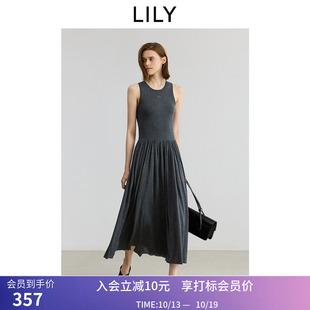 【商场同款】LILY秋新款含羊绒羊毛深色无袖圆领吊带连衣裙女