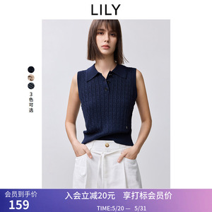 【商场同款】LILY夏新款女装复古POLO领休闲百搭无袖针织衫