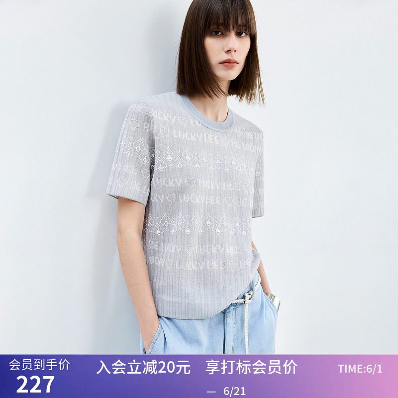 【商场同款】LILY夏款提花套头毛衫百搭时髦修身显瘦针织衫女