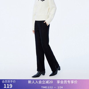 LILY冬新款女装都市通勤款垂坠感显瘦气质高腰直筒针织休闲裤