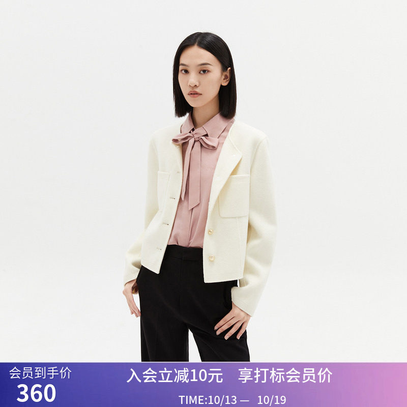 秒杀【商场同款】LILY冬新款女装全绵羊毛复古小香风短款毛呢外套