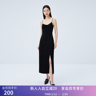 秒杀【商场同款】LILY夏新款女装性感洋气开叉吊带连衣裙小黑裙女