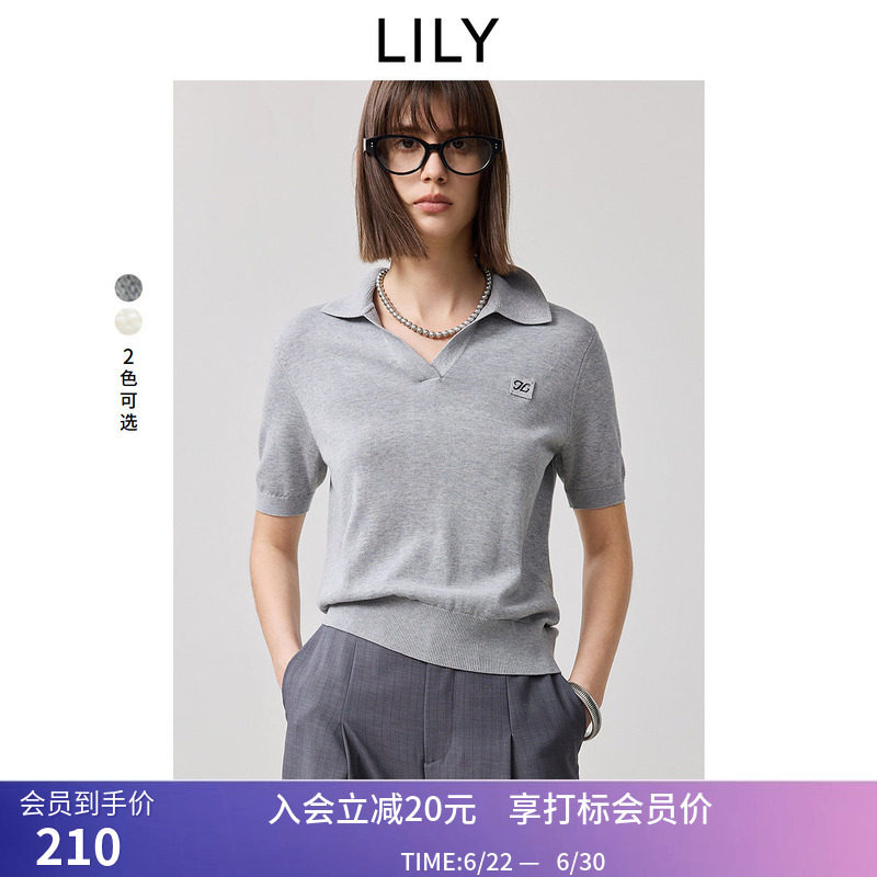 【商场同款】LILY春新款莱赛尔桑蚕丝混纺学院风V领针织衫女