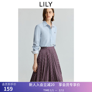 LILY【商场同款】2025秋新款女装纯棉老钱风收腰气质通勤衬衫外套