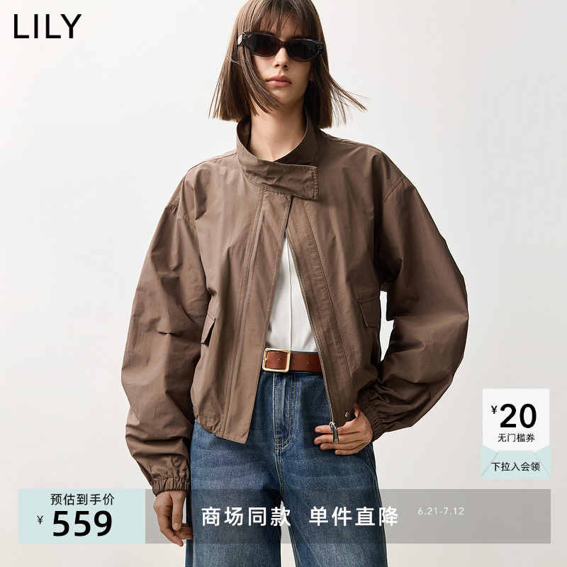 【商场同款】LILY2025春宽松休闲廓形百搭立领工装夹克外套女短款