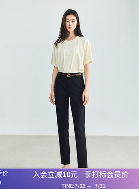 LILY2026夏新款简约显瘦高腰九分修身百搭通勤铅笔裤休闲小黑裤女