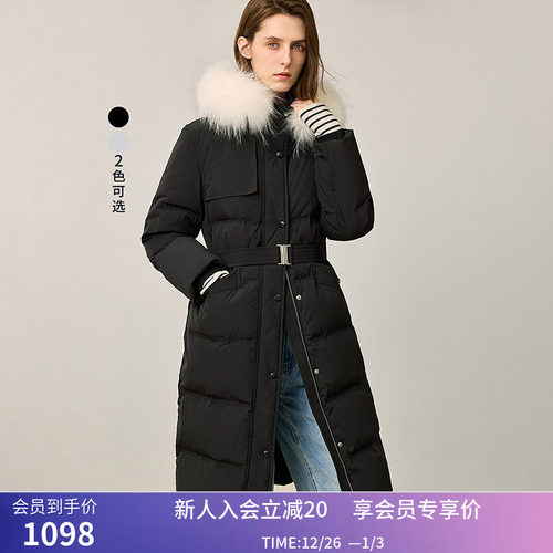 LILY冬新款女装貉子毛领保暖被子款收腰90鸭绒连帽羽绒服女款