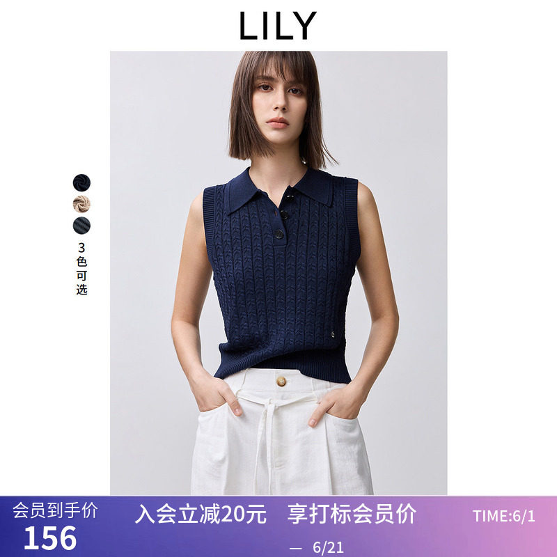 【商场同款】LILY夏新款女装复古POLO领休闲百搭无袖针织衫