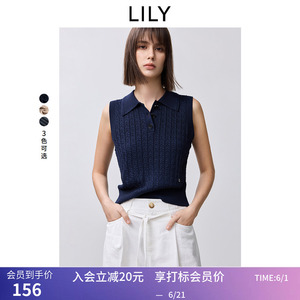 【商场同款】LILY夏新款女装复古POLO领休闲百搭无袖针织衫