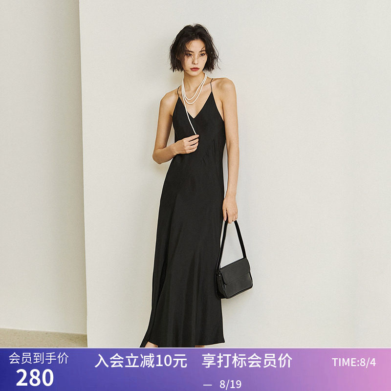 【专柜甄选】LILY夏新款女装复古优雅温柔设计感吊带裙小黑裙