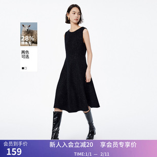 LILY冬新款女装含绵羊毛复古小香风气质通勤A字无袖连衣裙女