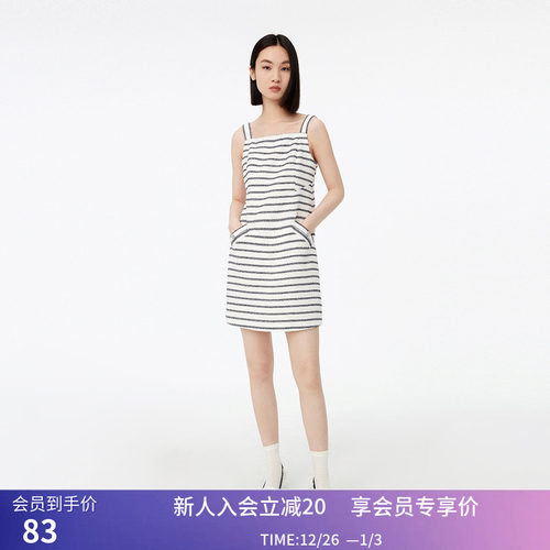 【专柜甄选】LILY秋新款女装复古条纹减龄背带连衣裙吊带裙女