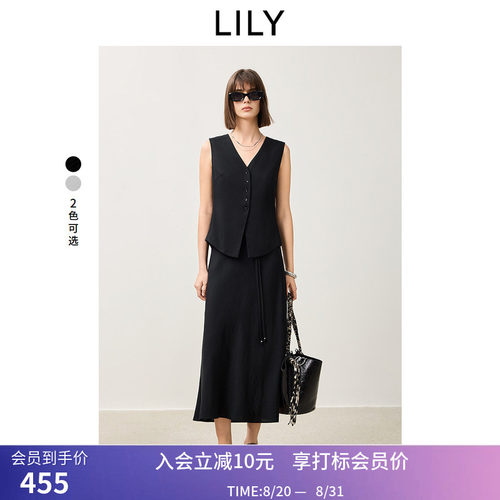 【LILY时光小黑裙】商场同款春新款女装醋酸绵羊毛马甲连衣裙