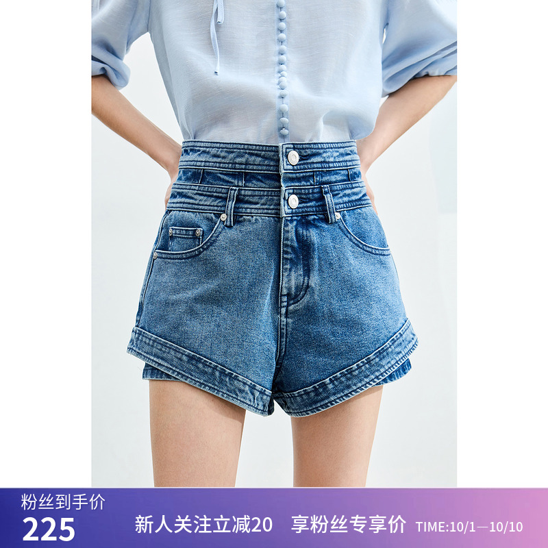 【商场同款】LILY夏新款女装摩登复古时尚通勤款牛仔裤短裤女
