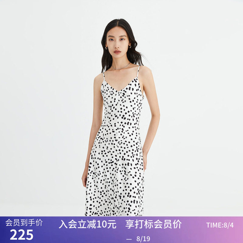 秒杀【商场同款】LILY秋新款女装仿真丝垂坠感印花通勤吊带连衣裙