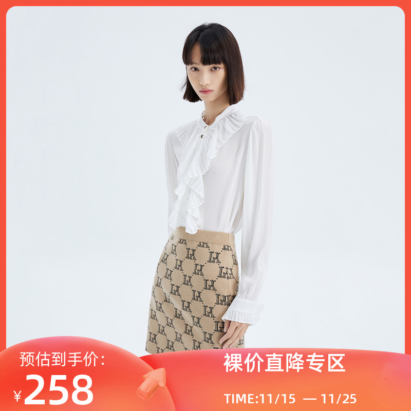 【商场同款】LILY2023春新款女装浪漫花边时尚通勤宽松垂感白衬衫