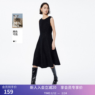 LILY冬新款女装含绵羊毛复古小香风气质通勤A字无袖连衣裙女