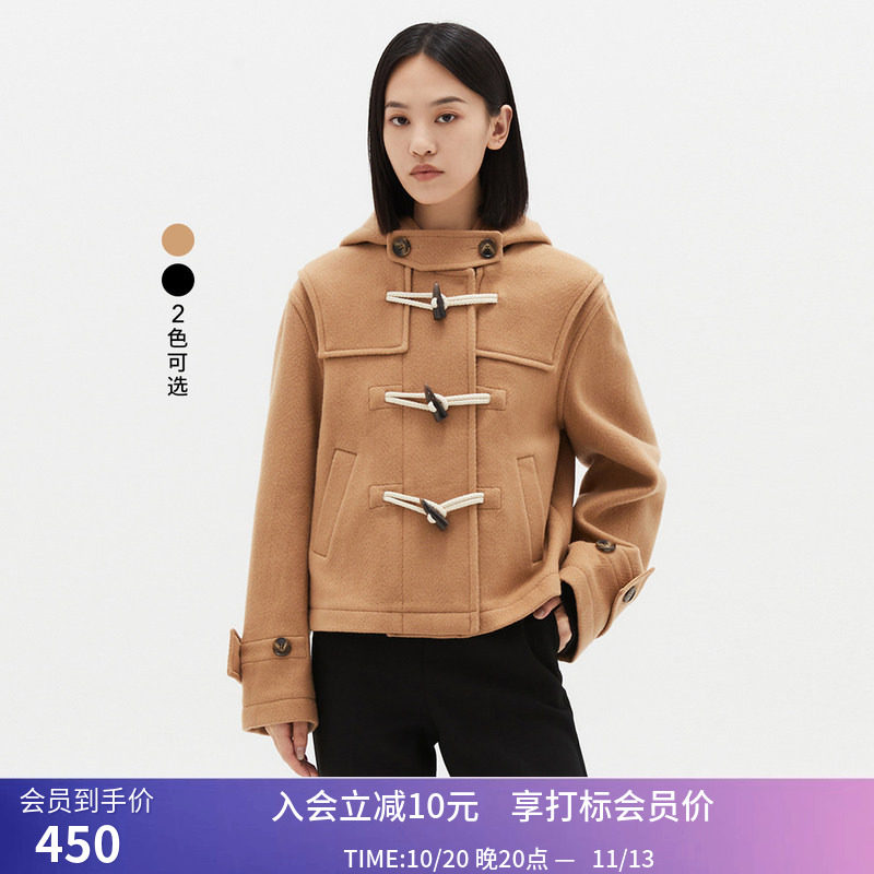 【商场同款】LILY冬新款女装全绵羊毛连帽短款毛呢外套小个子