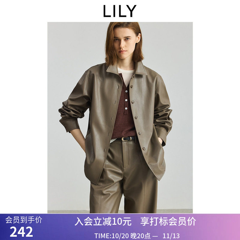 LILY【商场同款】秋新款女装复古气质通勤宽松休闲衬衫外套