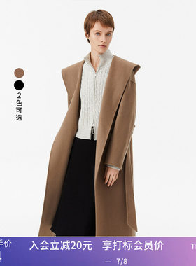 【商场同款】LILY冬新款女装全绵羊毛复古连帽长毛呢外套大衣