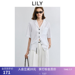 LILY夏新款女装简约落肩宽松休闲西装领百搭职业通勤衬衫外套