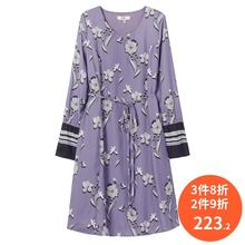 印花A字修身 系带圆领长袖 连衣裙118310C7698 Lily2019秋新款 女装