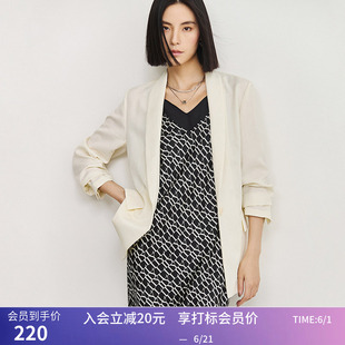 【商场同款】LILY夏新款女装莱赛尔复古青果领休闲西装外套女