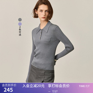 【商场同款】LILY秋新款极简风POLO领修身显瘦针织衫毛衣女款