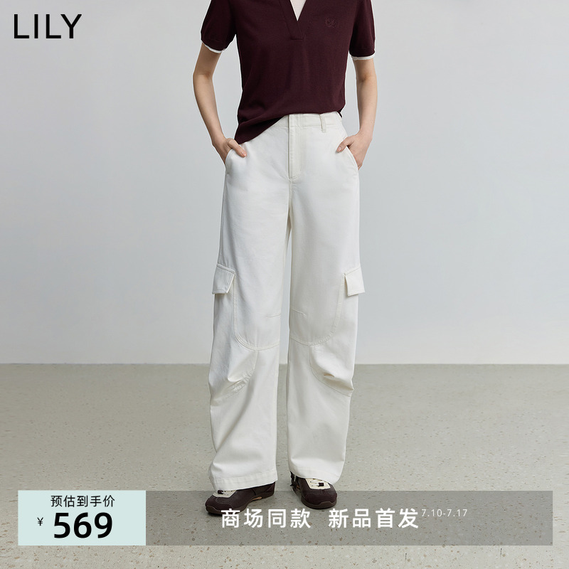 【商场同款】LILY2025秋新款女装简约宽松阔腿工装裤弯刀裤休闲裤