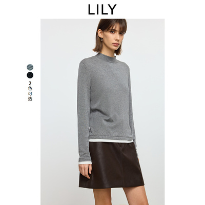 【大粒儿粉丝专享】LILY冬款莱赛尔羊毛混纺撞色半高领T恤打底衫