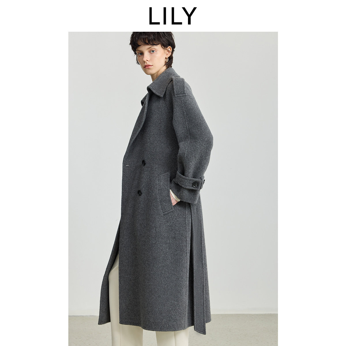 【大粒儿粉丝专享】LILY冬新款女装100%羊毛气质通勤腰带毛呢大衣