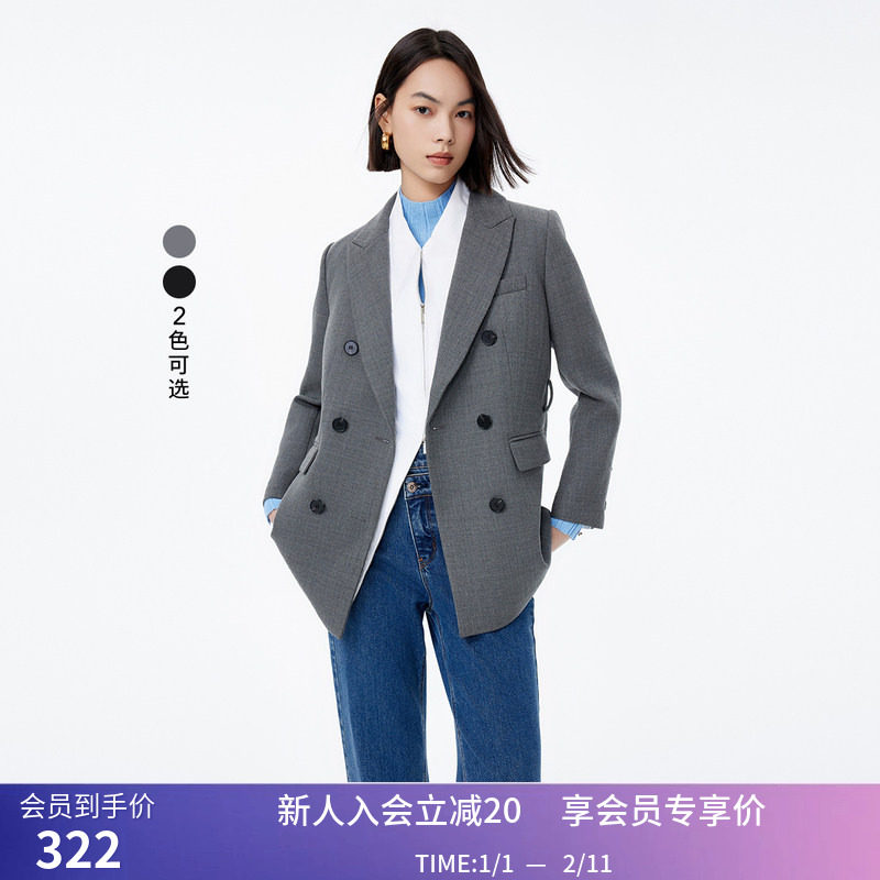 LILY冬新款女装绵羊毛复古双排扣通勤款显瘦腰带休闲西装外套,女装/女士精品,西装,淘宝优惠券,粉丝福利购,淘宝优惠卷