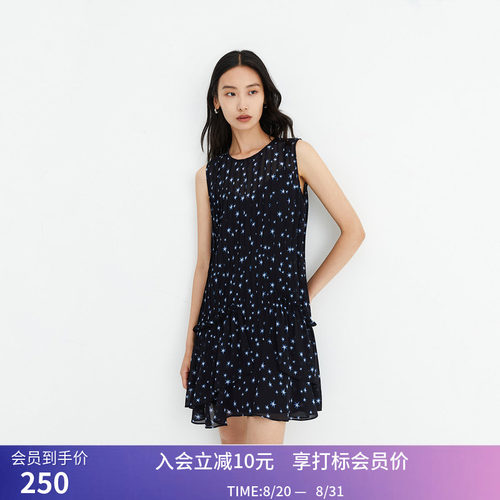 【商场同款】LILY秋新款女装时尚印花垂坠感无袖连衣裙小个子