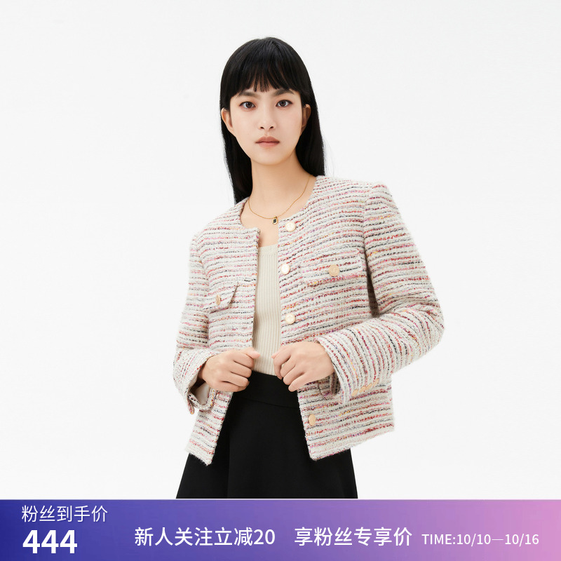 【商场同款】LILY春新款女装含绵羊毛复古小香风通勤款短外套