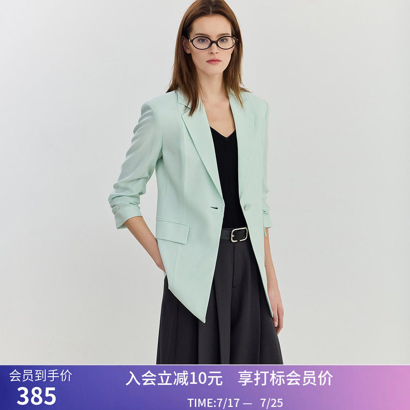 【专柜甄选】LILY夏新款女装垂坠醋酸七分袖西装外套