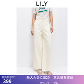 LILY2026春新款 牛仔裤 女装 含莱赛尔休闲通勤百搭米白色直筒阔腿裤